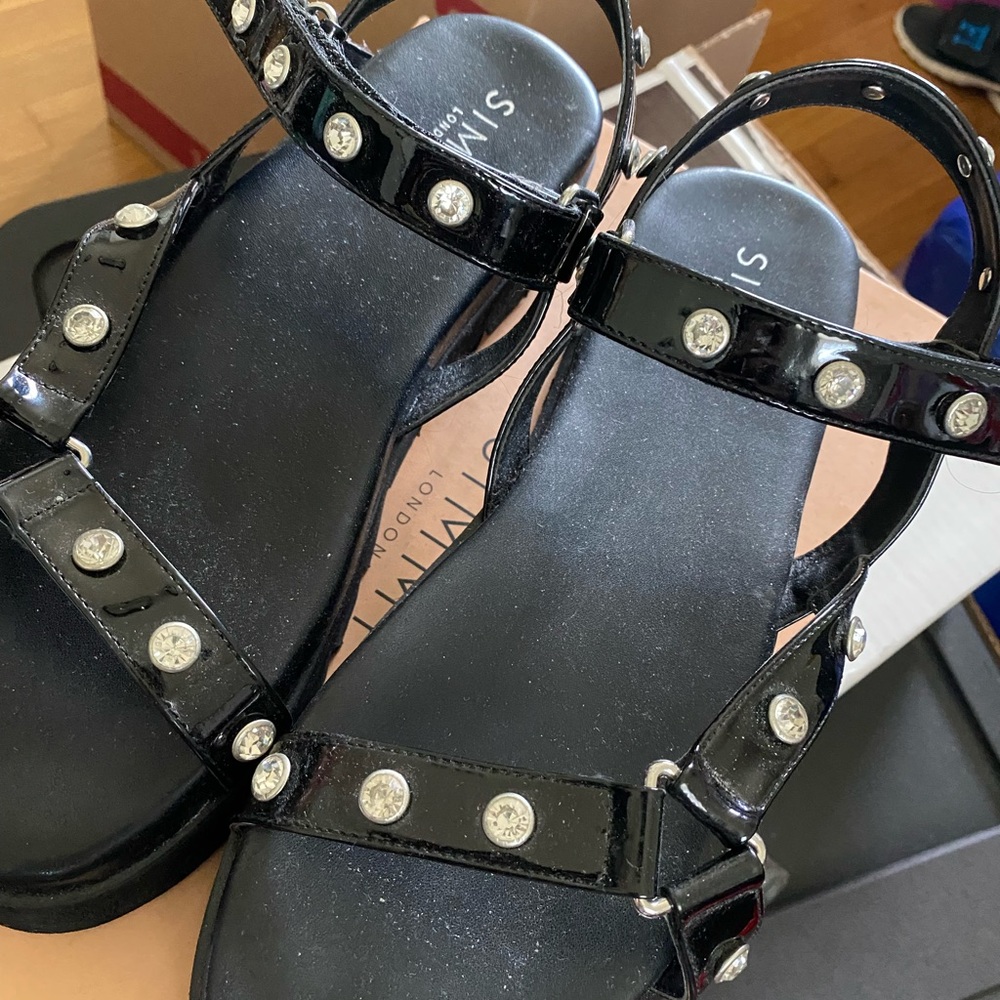Black Chunky Rhinestone Sandals - Picture 3 of 4